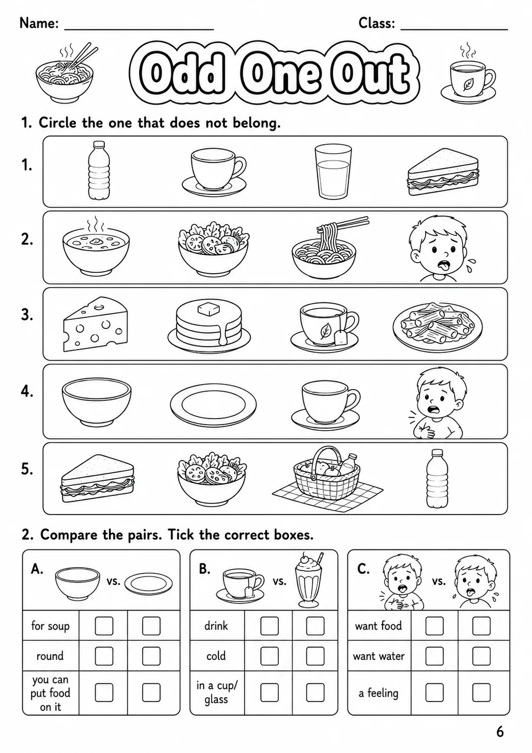 Food and Drink Movers Vocabulary Worksheet Pack page 8 printable worksheet preview
