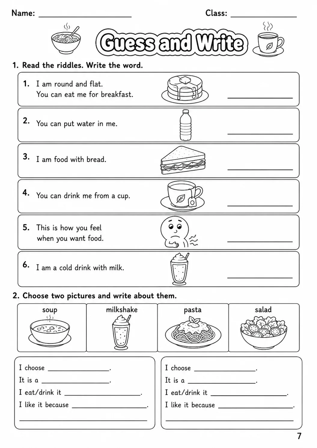 Food and Drink Movers Vocabulary Worksheet Pack page 9 printable worksheet preview