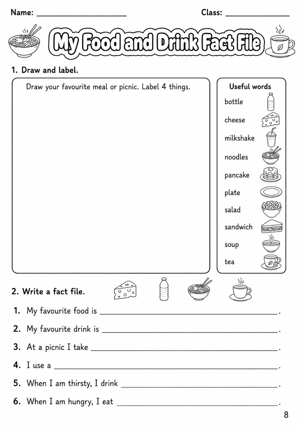 Food and Drink Movers Vocabulary Worksheet Pack page 10 printable worksheet preview