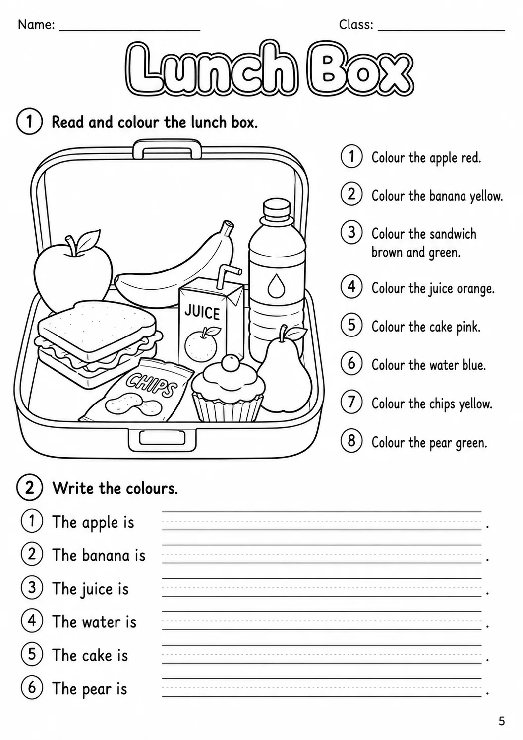 Food and Drink Starters Vocabulary Worksheet Pack page 7 printable worksheet preview