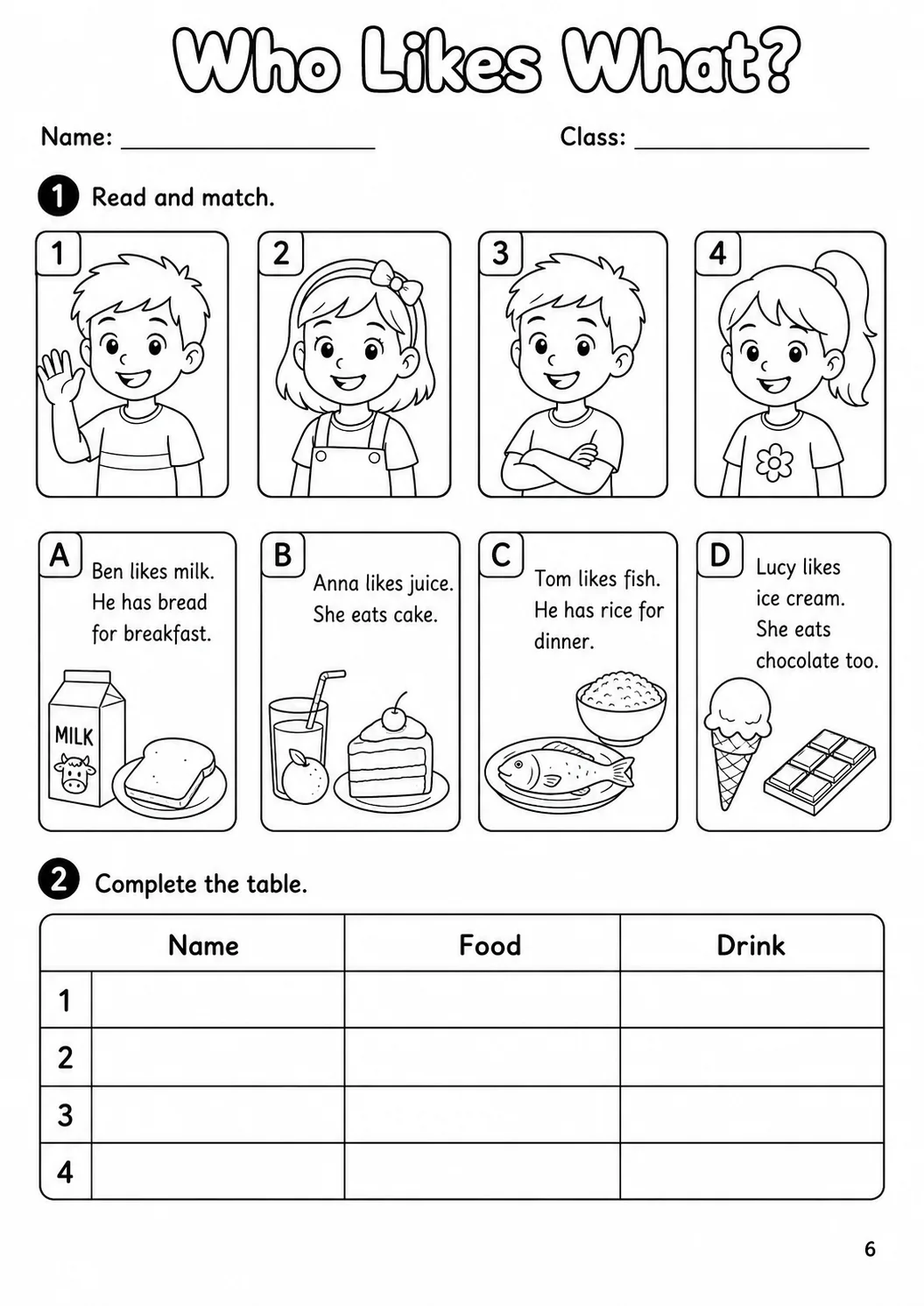 Food and Drink Starters Vocabulary Worksheet Pack page 8 printable worksheet preview