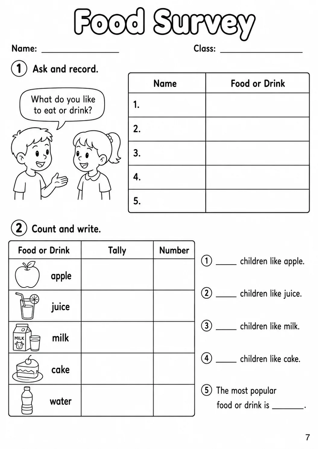 Food and Drink Starters Vocabulary Worksheet Pack page 9 printable worksheet preview