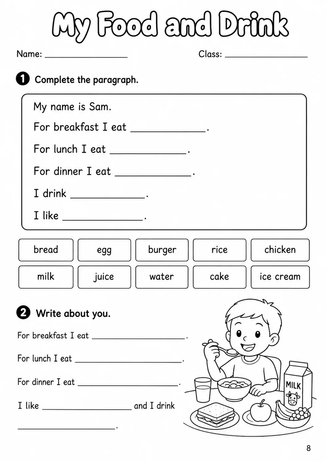Food and Drink Starters Vocabulary Worksheet Pack page 10 printable worksheet preview