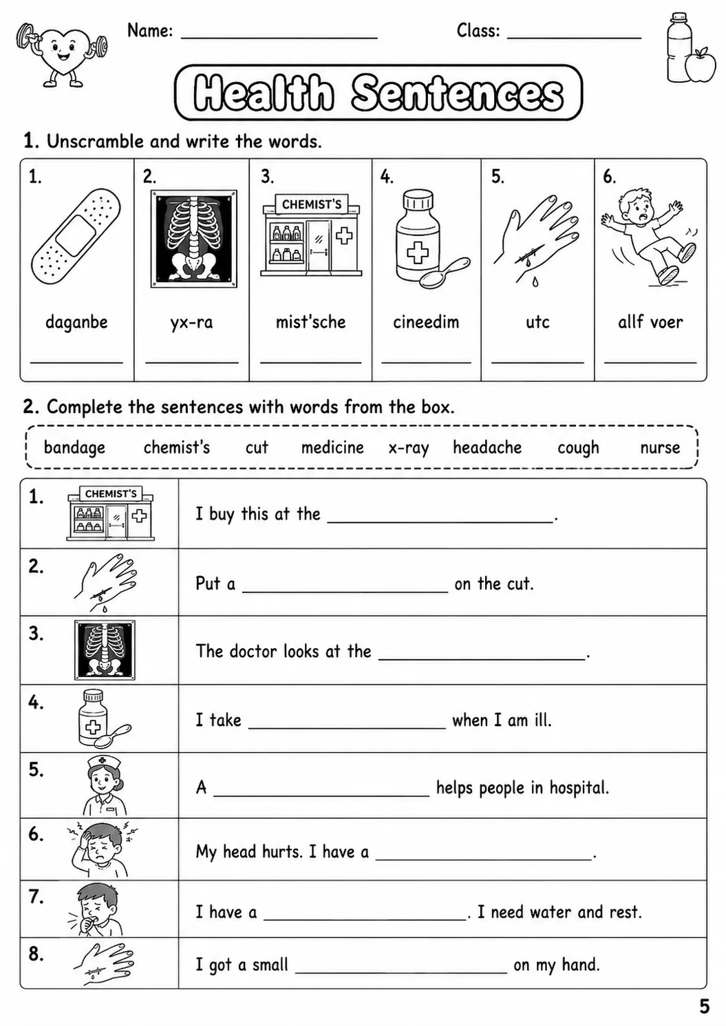 Health Flyers Vocabulary Worksheet Pack page 8 printable worksheet preview