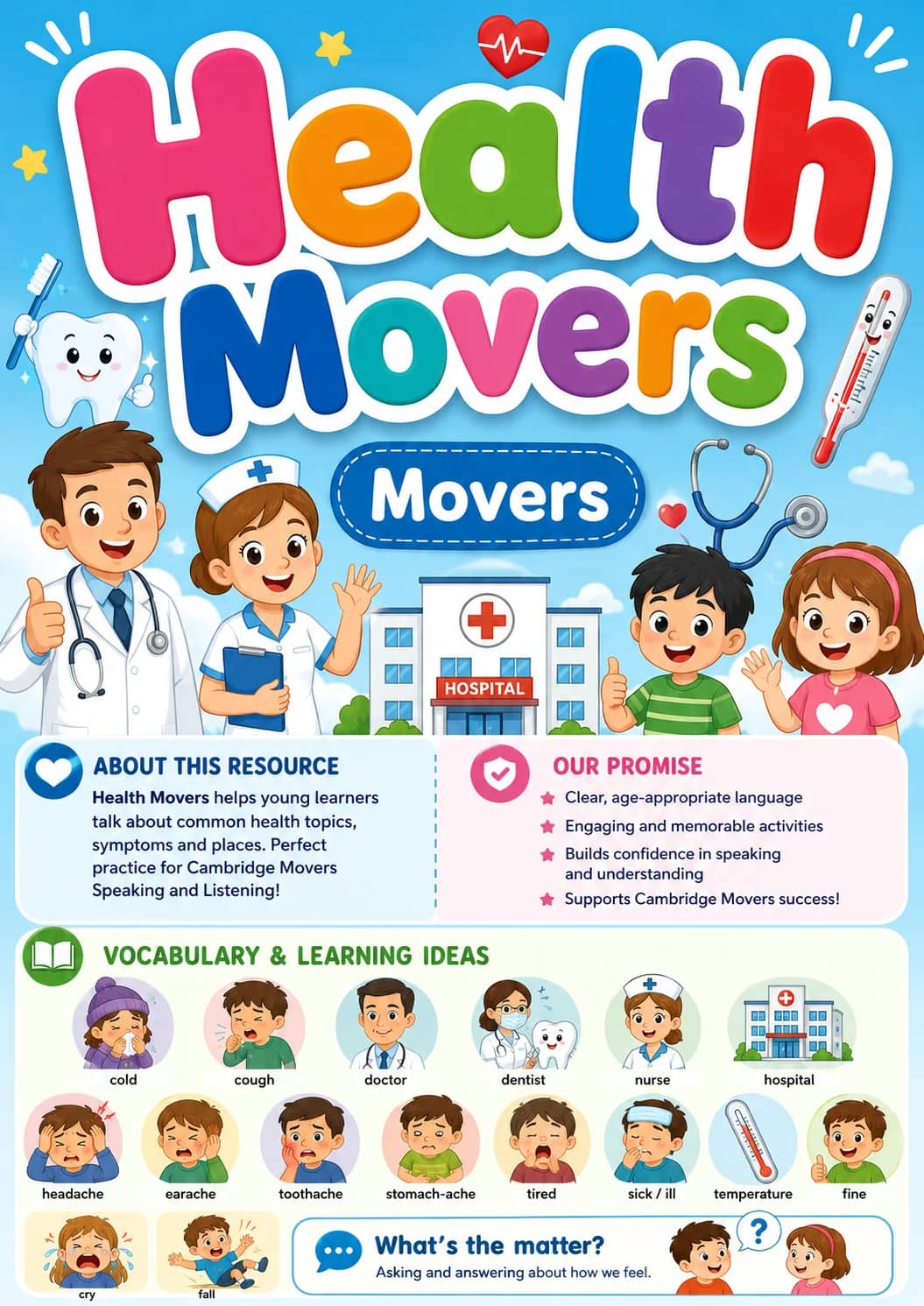 Health Movers Vocabulary Worksheet Pack printable Movers English worksheet pack preview from KiwiBee