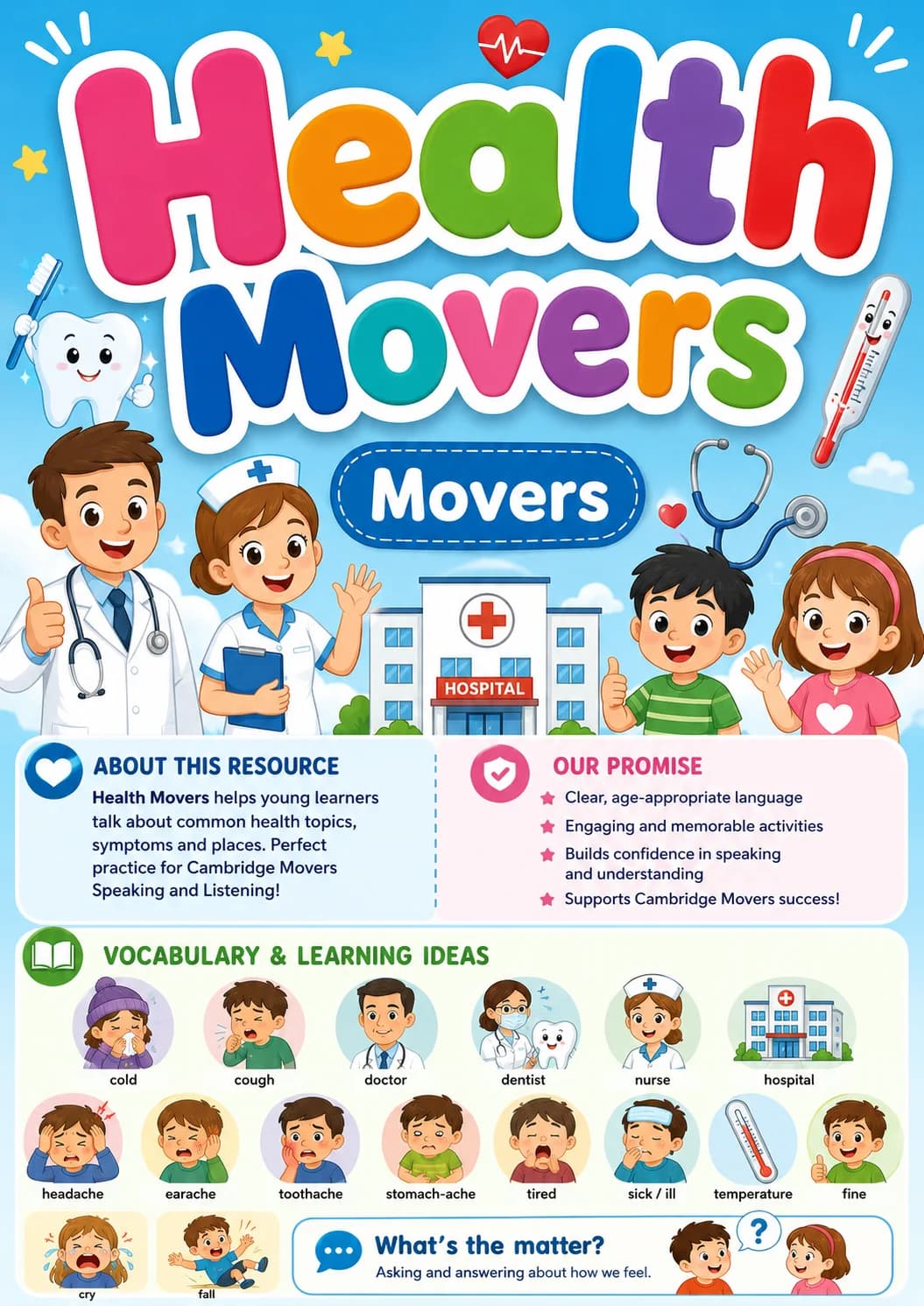 Health Movers Vocabulary Worksheet Pack printable Movers English worksheet pack preview from KiwiBee