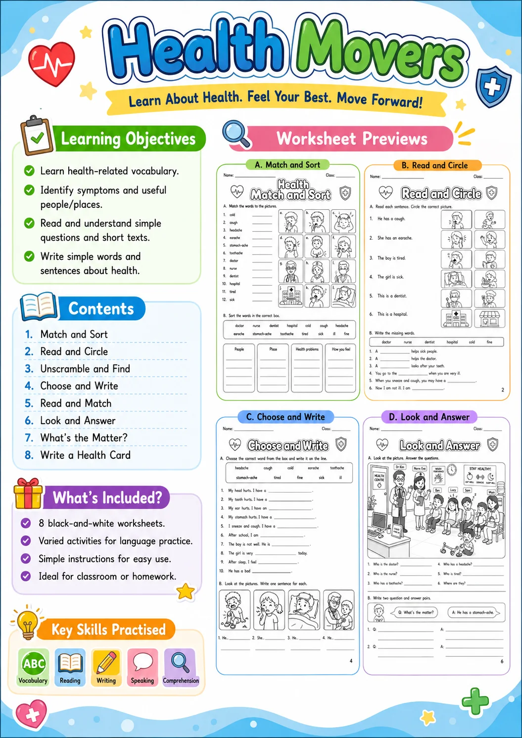 Health Movers Vocabulary Worksheet Pack page 2 printable worksheet preview