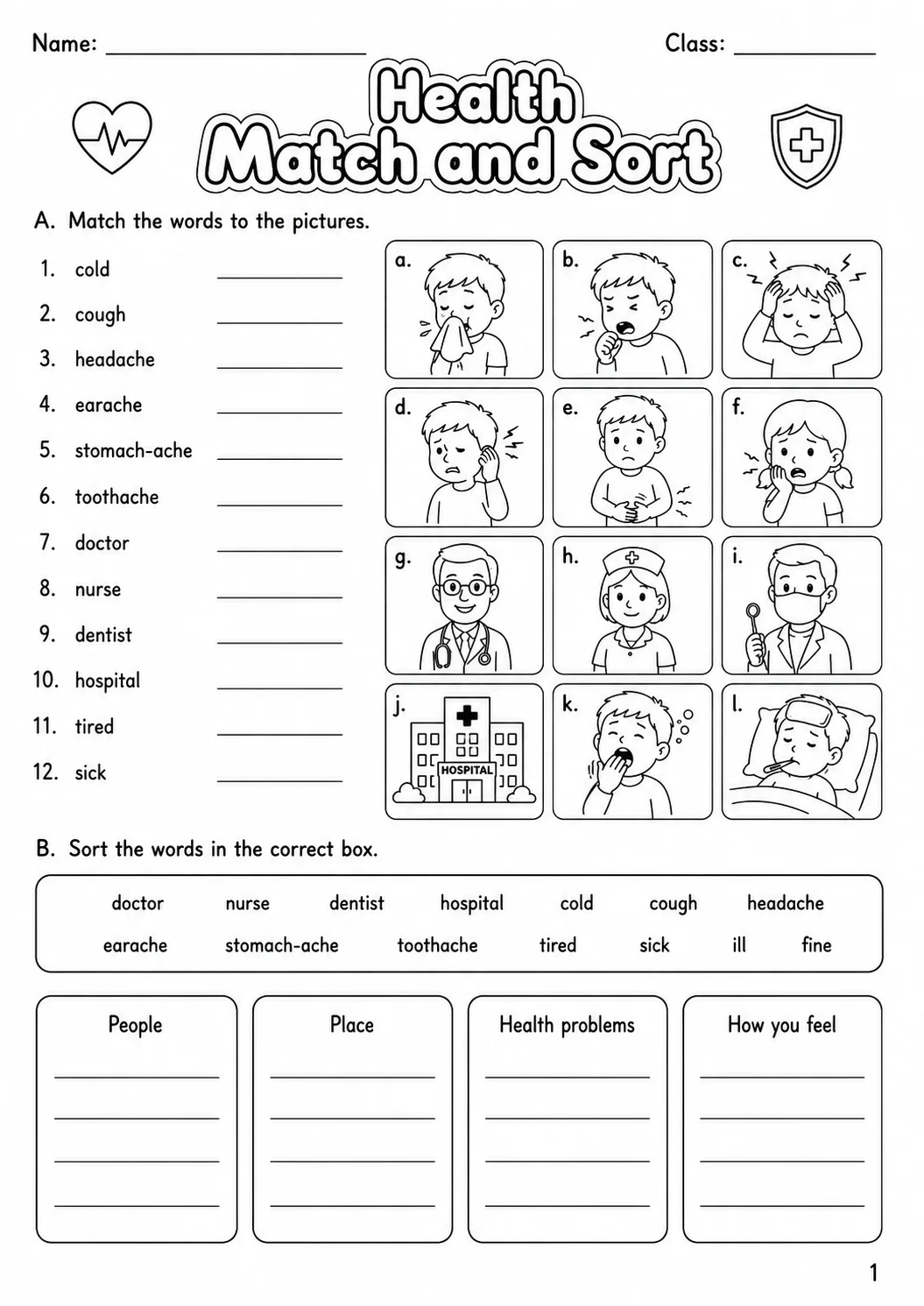 Health Movers Vocabulary Worksheet Pack page 3 printable worksheet preview