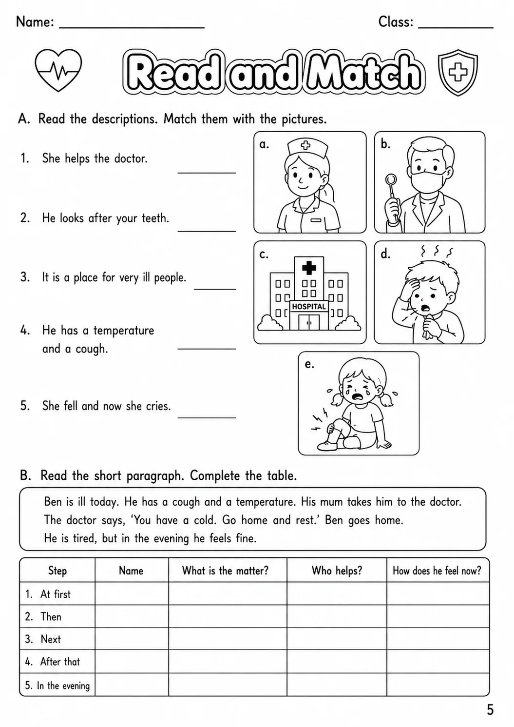 Health Movers Vocabulary Worksheet Pack page 4 printable worksheet preview