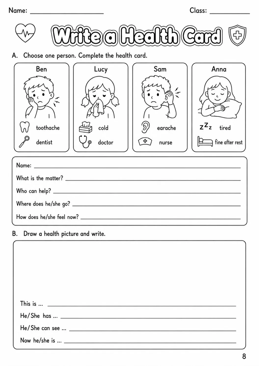 Health Movers Vocabulary Worksheet Pack page 8 printable worksheet preview