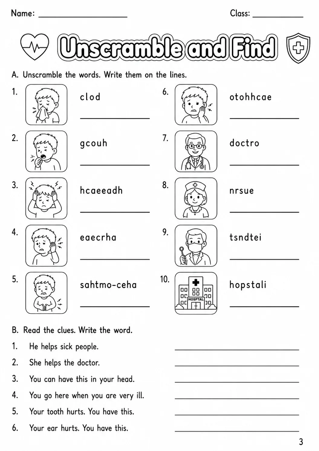 Health Movers Vocabulary Worksheet Pack page 9 printable worksheet preview