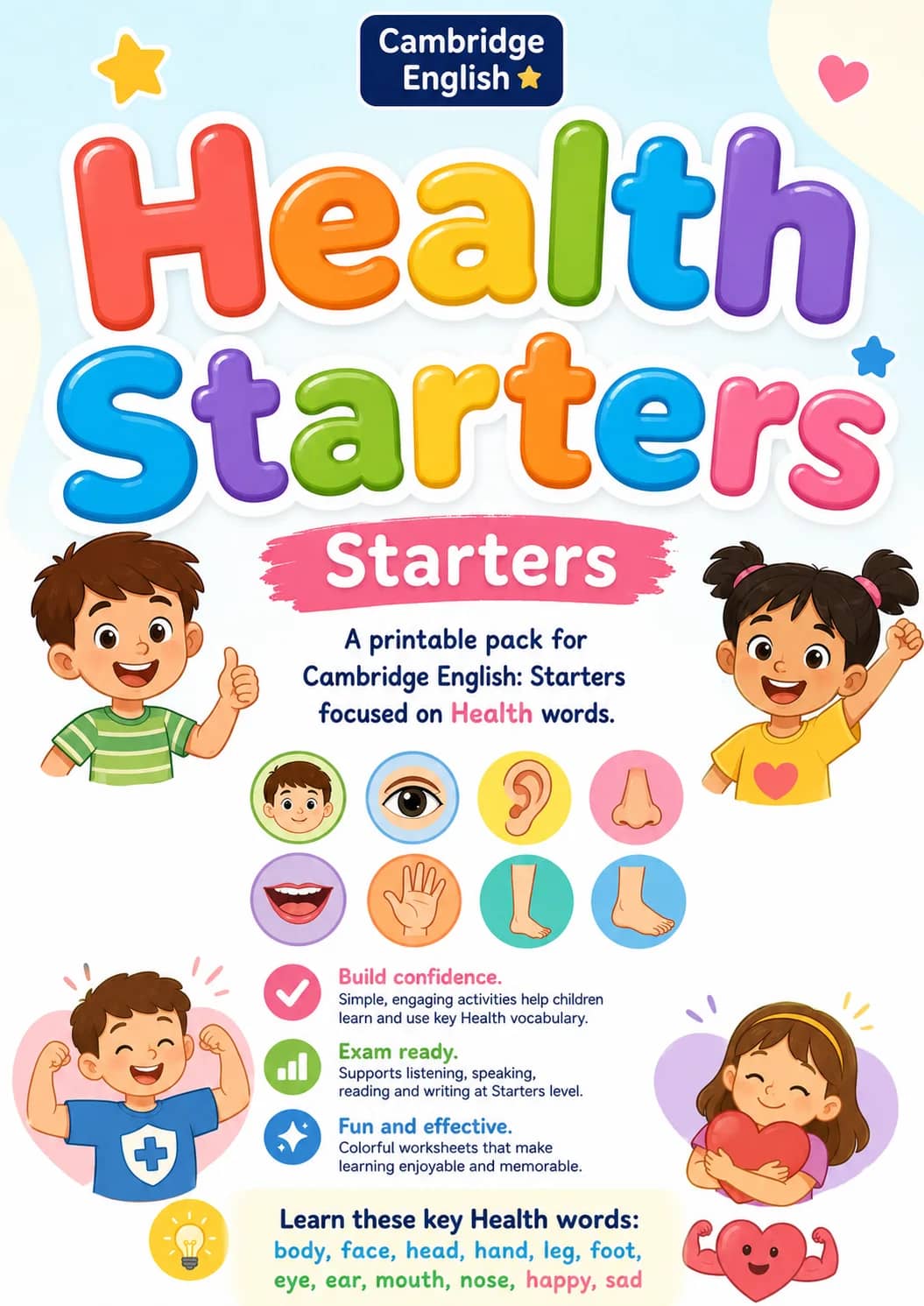 Health Starters Vocabulary Worksheet Pack printable Starters English worksheet pack preview from KiwiBee