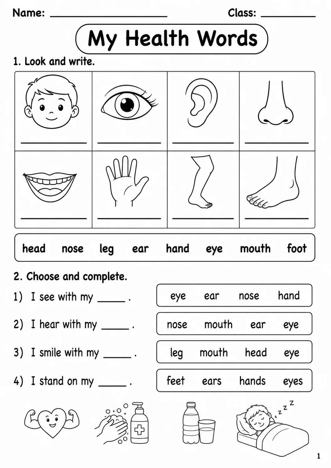 Health Starters Vocabulary Worksheet Pack page 3 printable worksheet preview