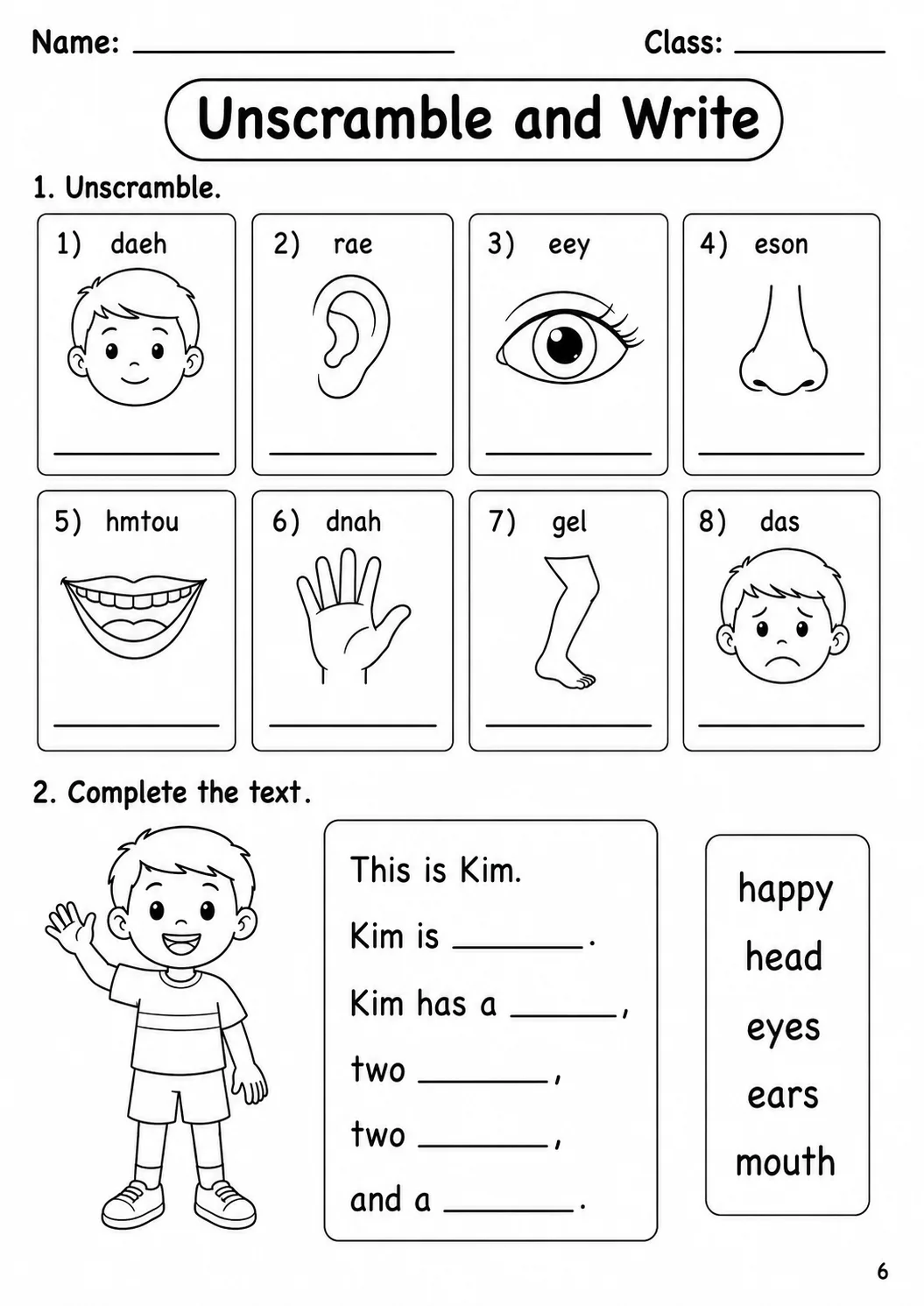 Health Starters Vocabulary Worksheet Pack page 9 printable worksheet preview