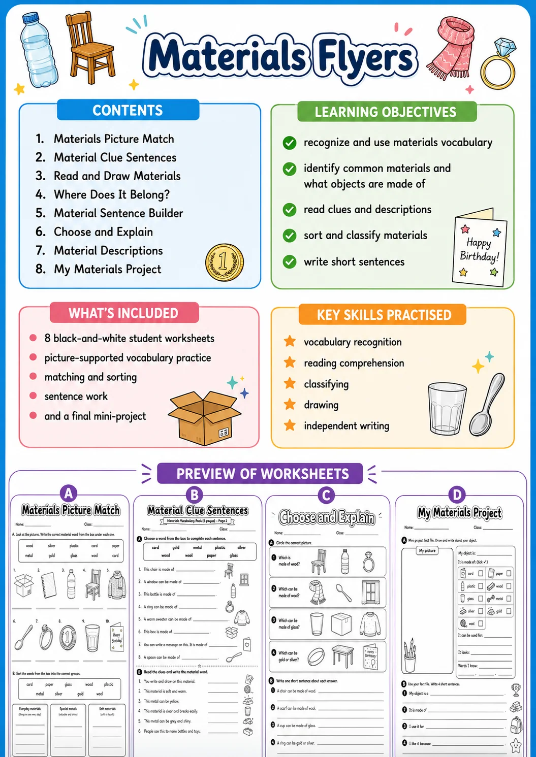 Materials Flyers Vocabulary Worksheet Pack page 2 printable worksheet preview