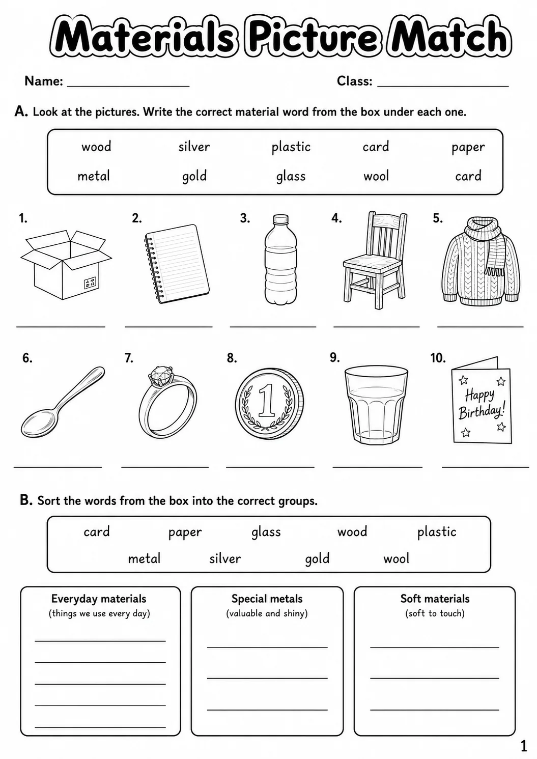 Materials Flyers Vocabulary Worksheet Pack page 3 printable worksheet preview
