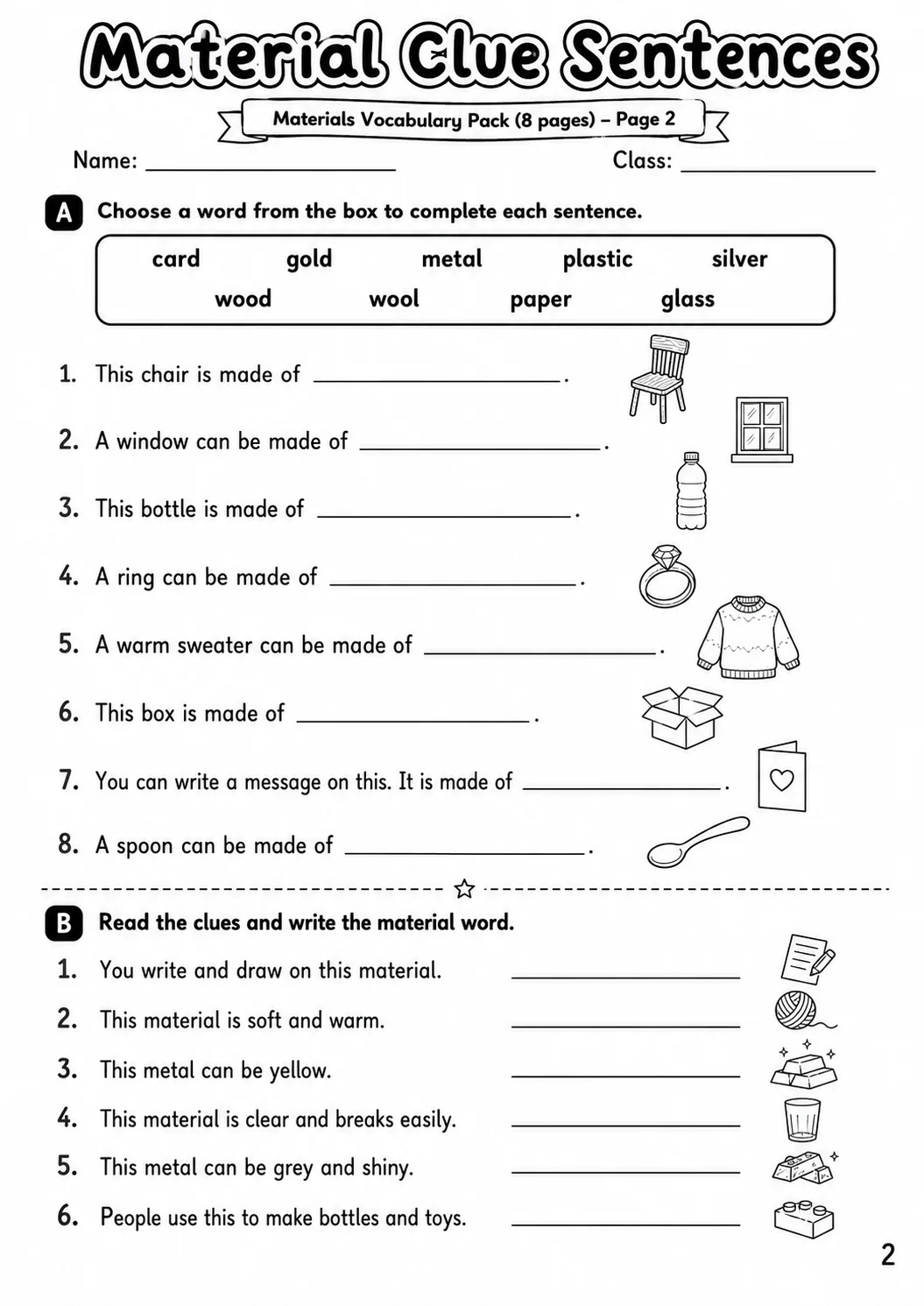 Materials Flyers Vocabulary Worksheet Pack page 4 printable worksheet preview