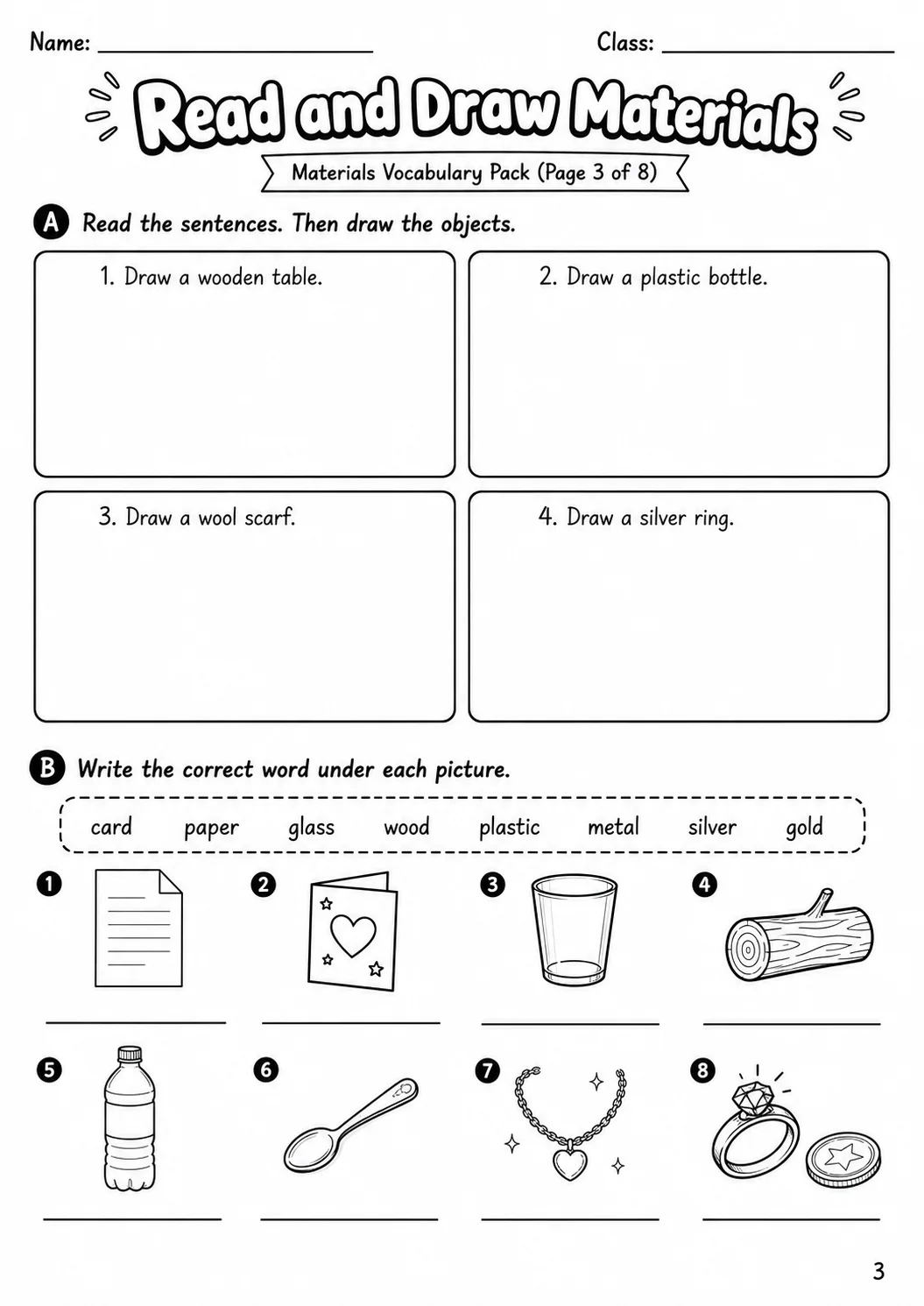 Materials Flyers Vocabulary Worksheet Pack page 5 printable worksheet preview
