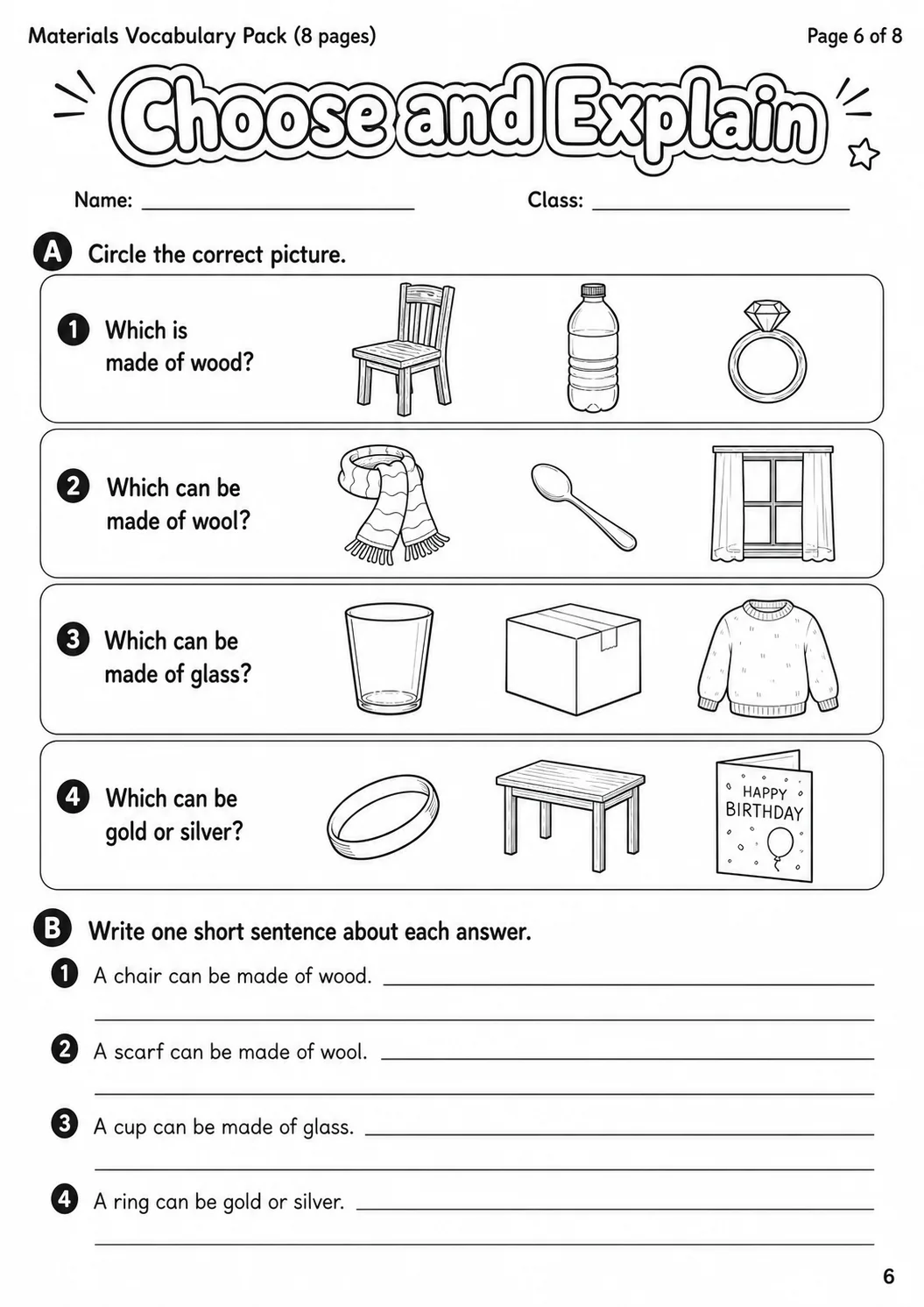Materials Flyers Vocabulary Worksheet Pack page 8 printable worksheet preview