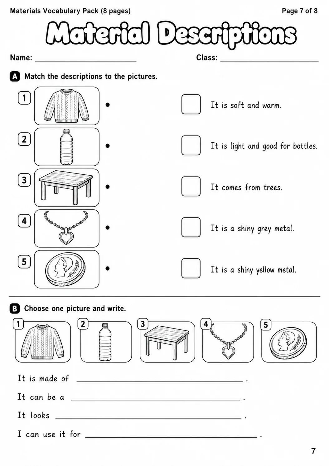 Materials Flyers Vocabulary Worksheet Pack page 9 printable worksheet preview