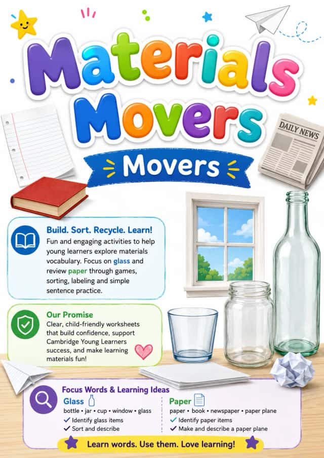 Materials Movers Vocabulary Worksheet Pack