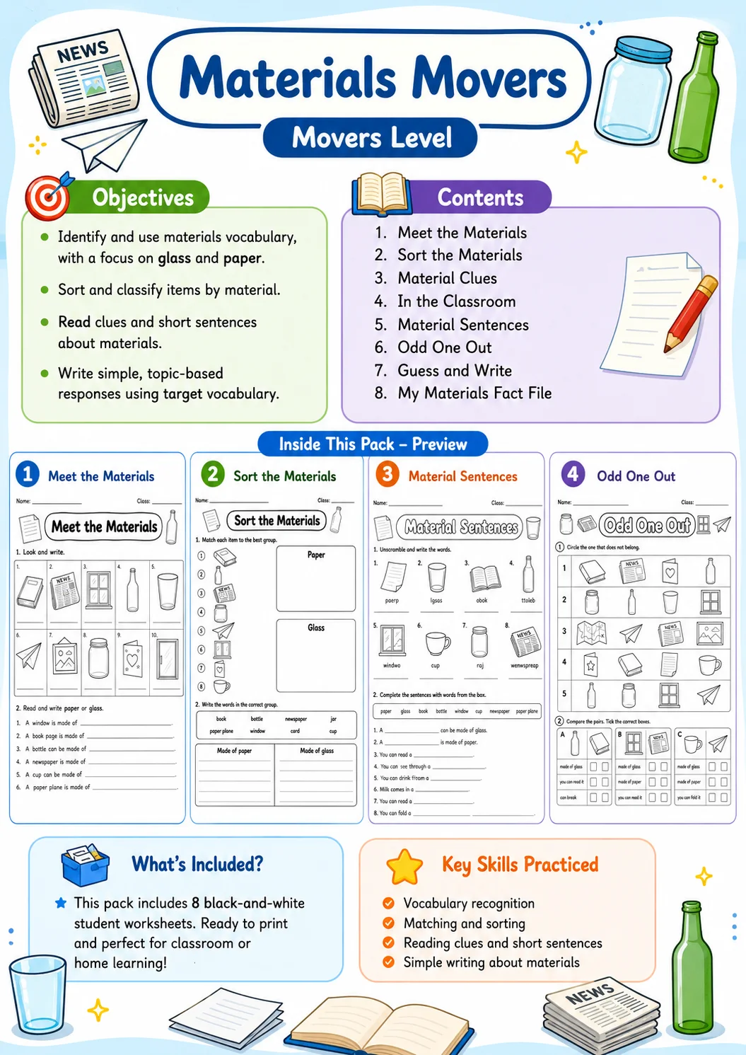 Materials Movers Vocabulary Worksheet Pack page 2 printable worksheet preview