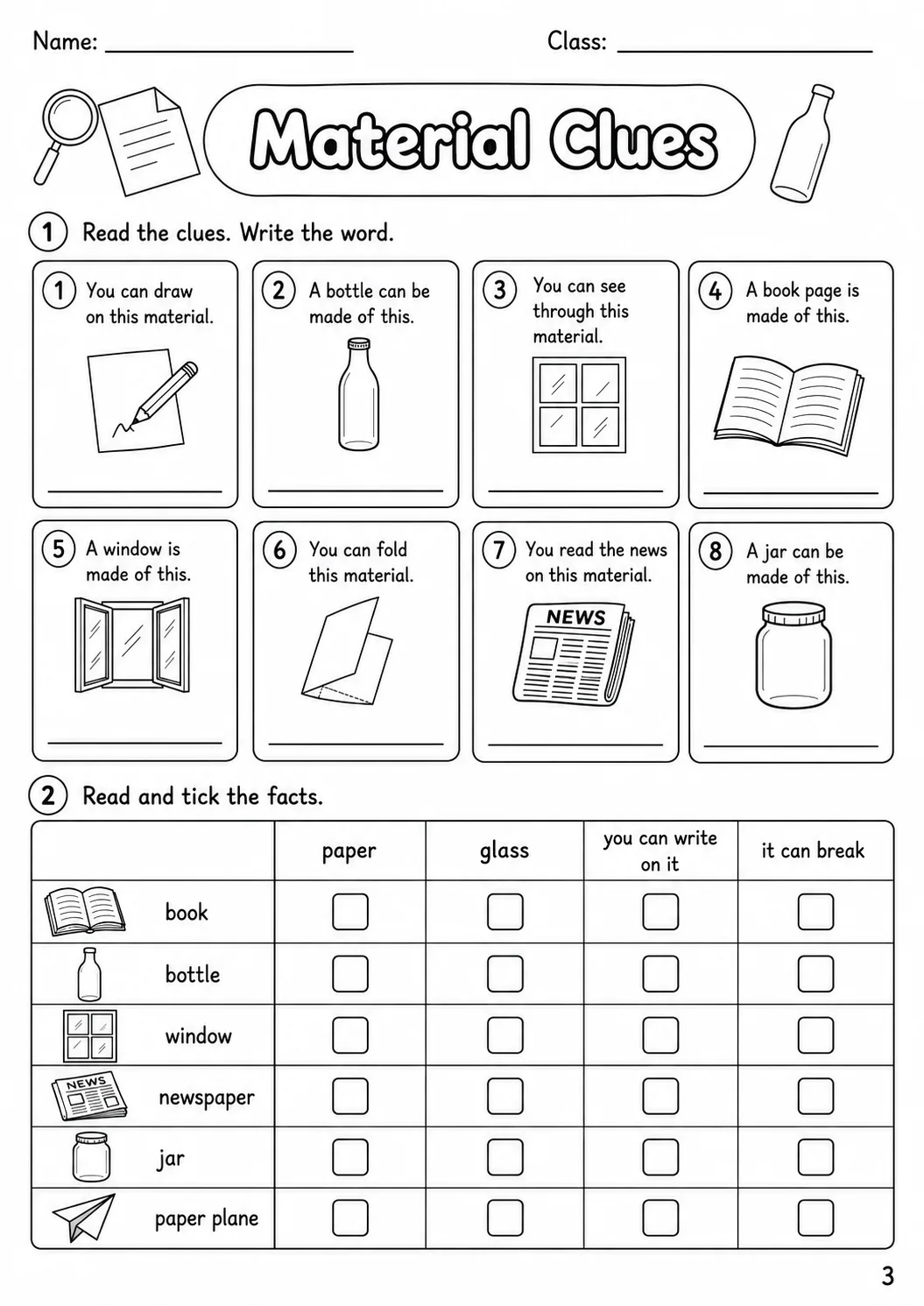 Materials Movers Vocabulary Worksheet Pack page 3 printable worksheet preview