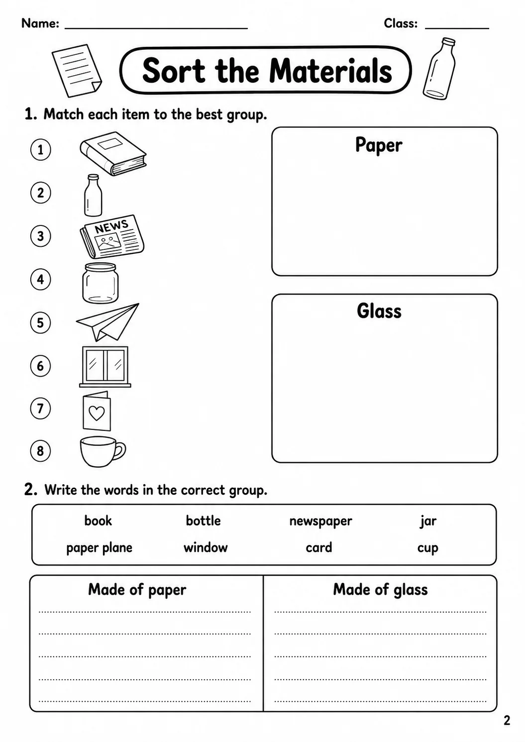 Materials Movers Vocabulary Worksheet Pack page 4 printable worksheet preview