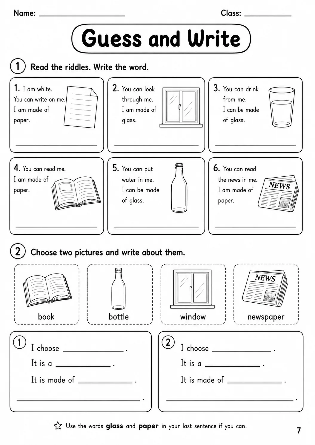 Materials Movers Vocabulary Worksheet Pack page 7 printable worksheet preview