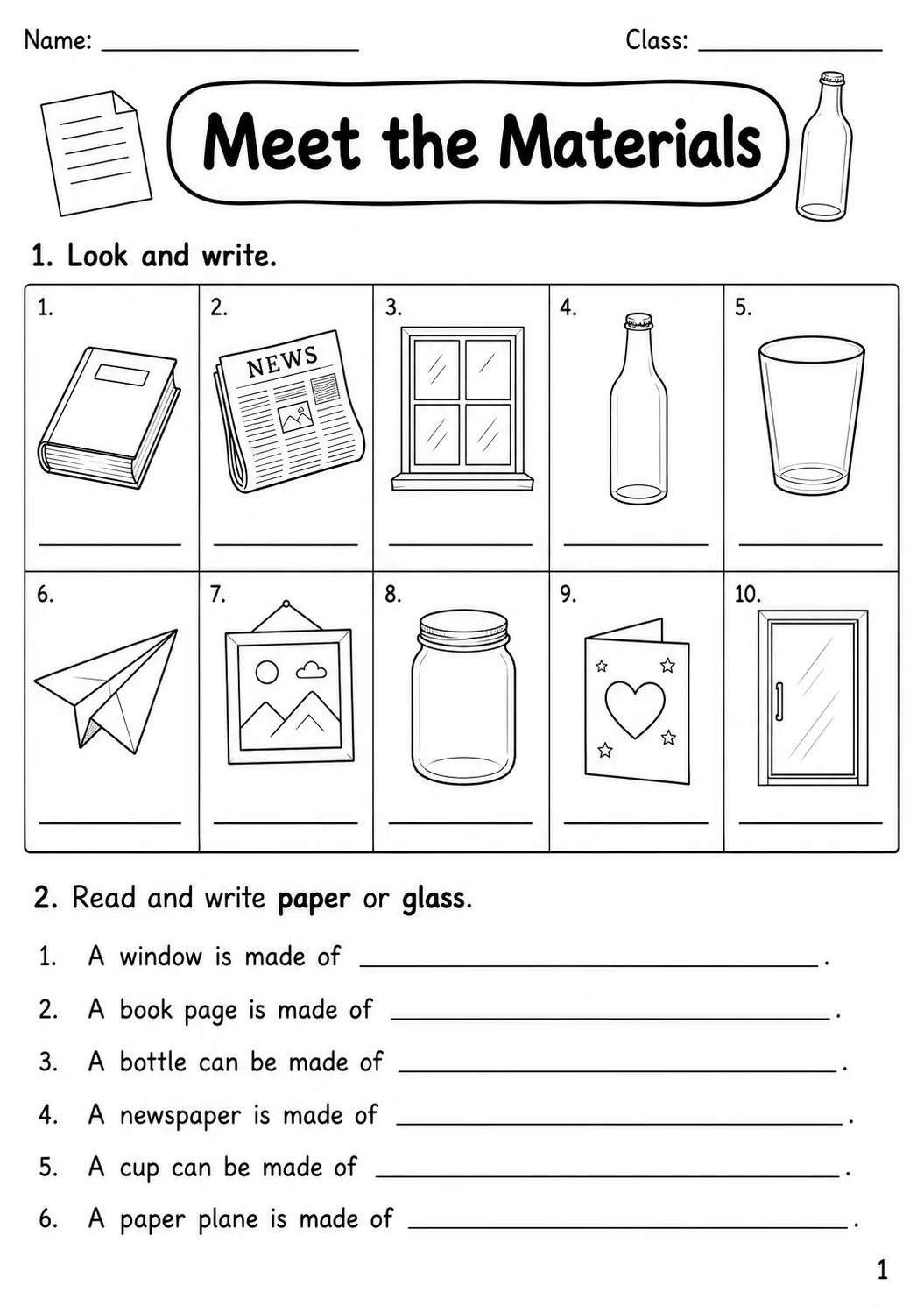 Materials Movers Vocabulary Worksheet Pack page 10 printable worksheet preview