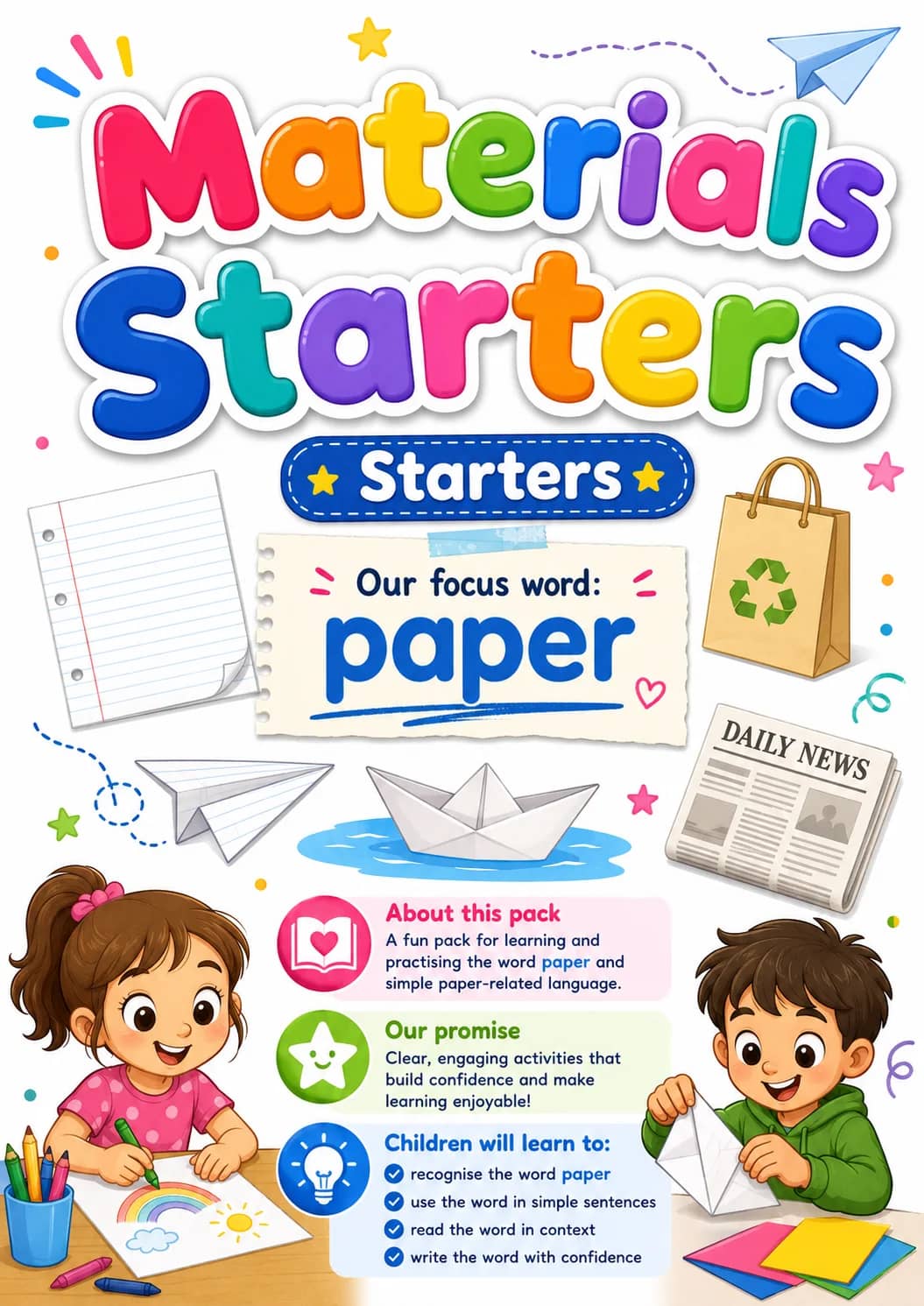Materials Starters Vocabulary Worksheet Pack printable Starters English worksheet pack preview from KiwiBee