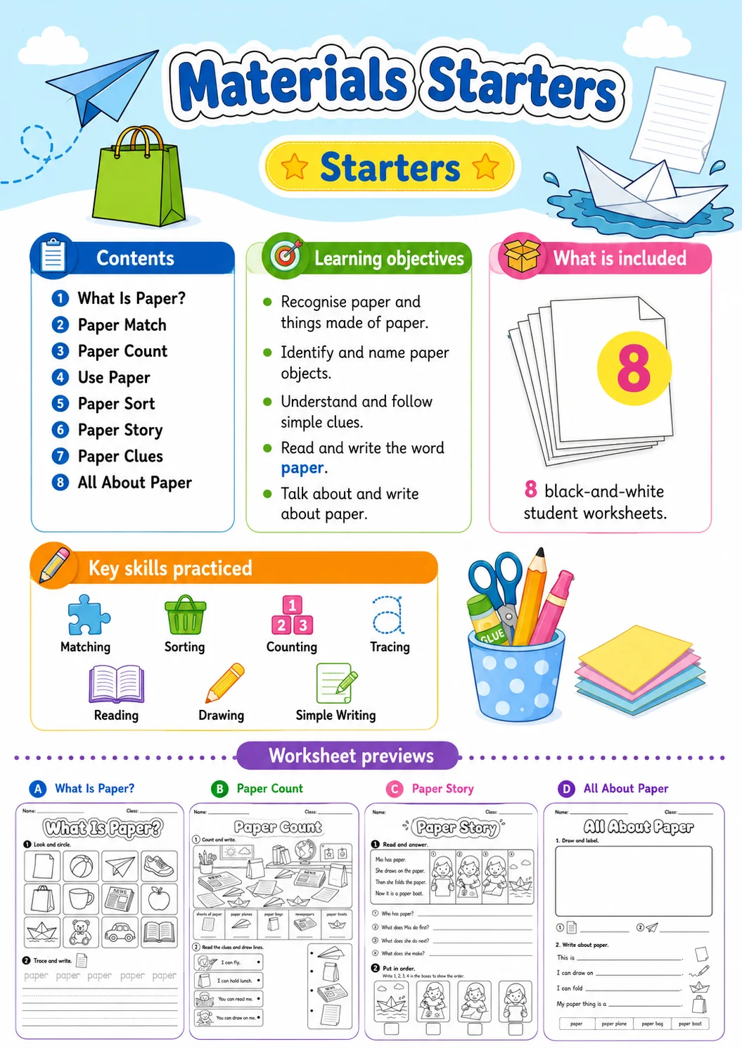 Materials Starters Vocabulary Worksheet Pack page 2 printable worksheet preview