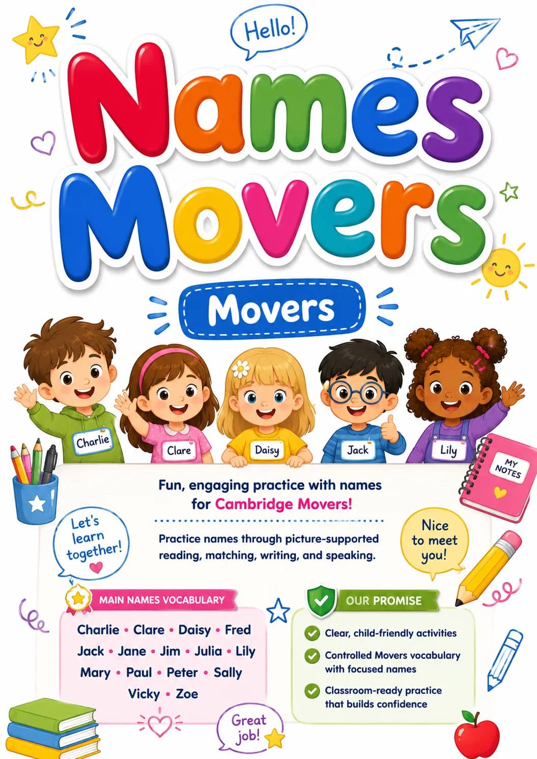 Names Movers Vocabulary Worksheet Pack printable Movers English worksheet pack preview from KiwiBee