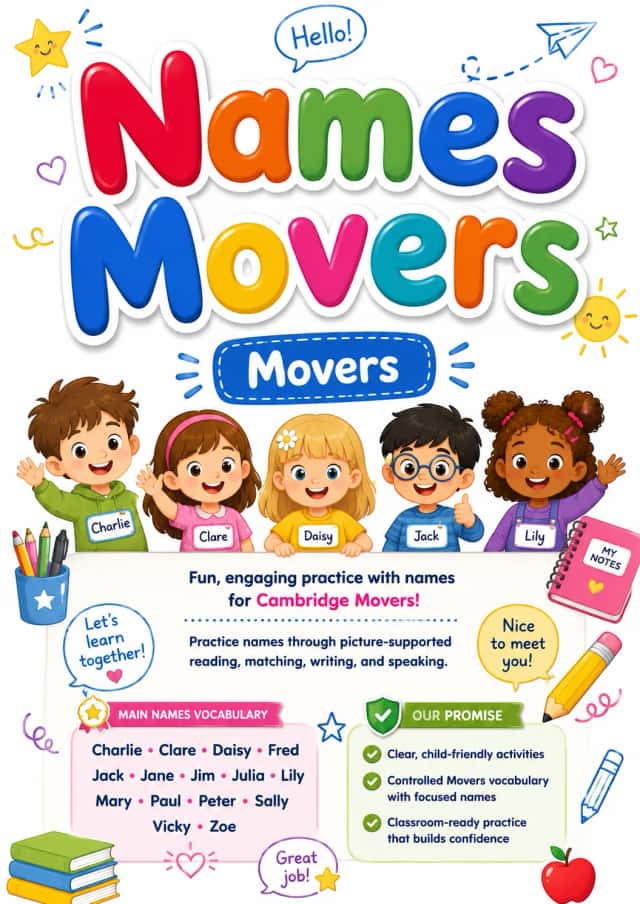 Names Movers Vocabulary Worksheet Pack