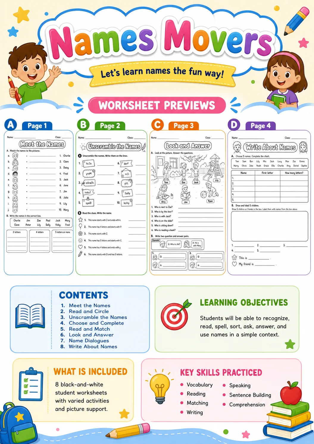 Names Movers Vocabulary Worksheet Pack page 2 printable worksheet preview