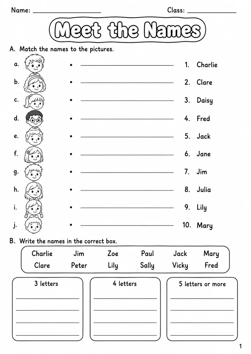 Names Movers Vocabulary Worksheet Pack page 3 printable worksheet preview