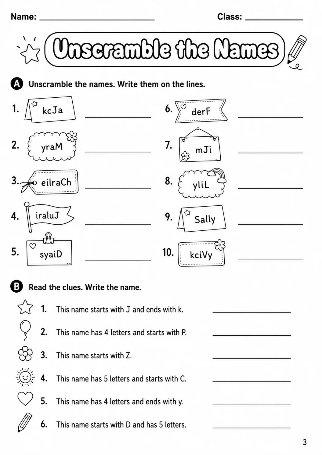 Names Movers Vocabulary Worksheet Pack page 5 printable worksheet preview