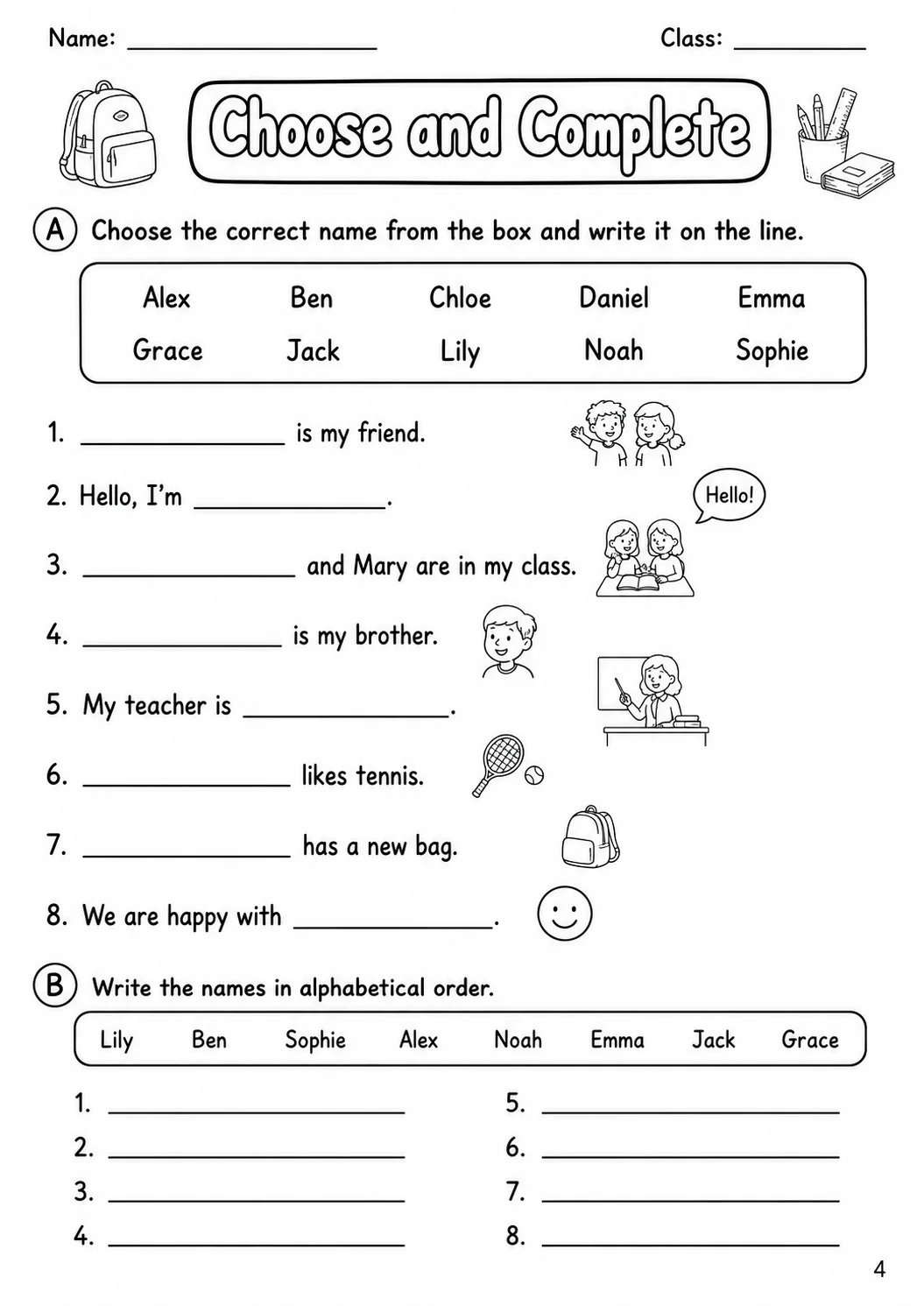 Names Movers Vocabulary Worksheet Pack page 6 printable worksheet preview