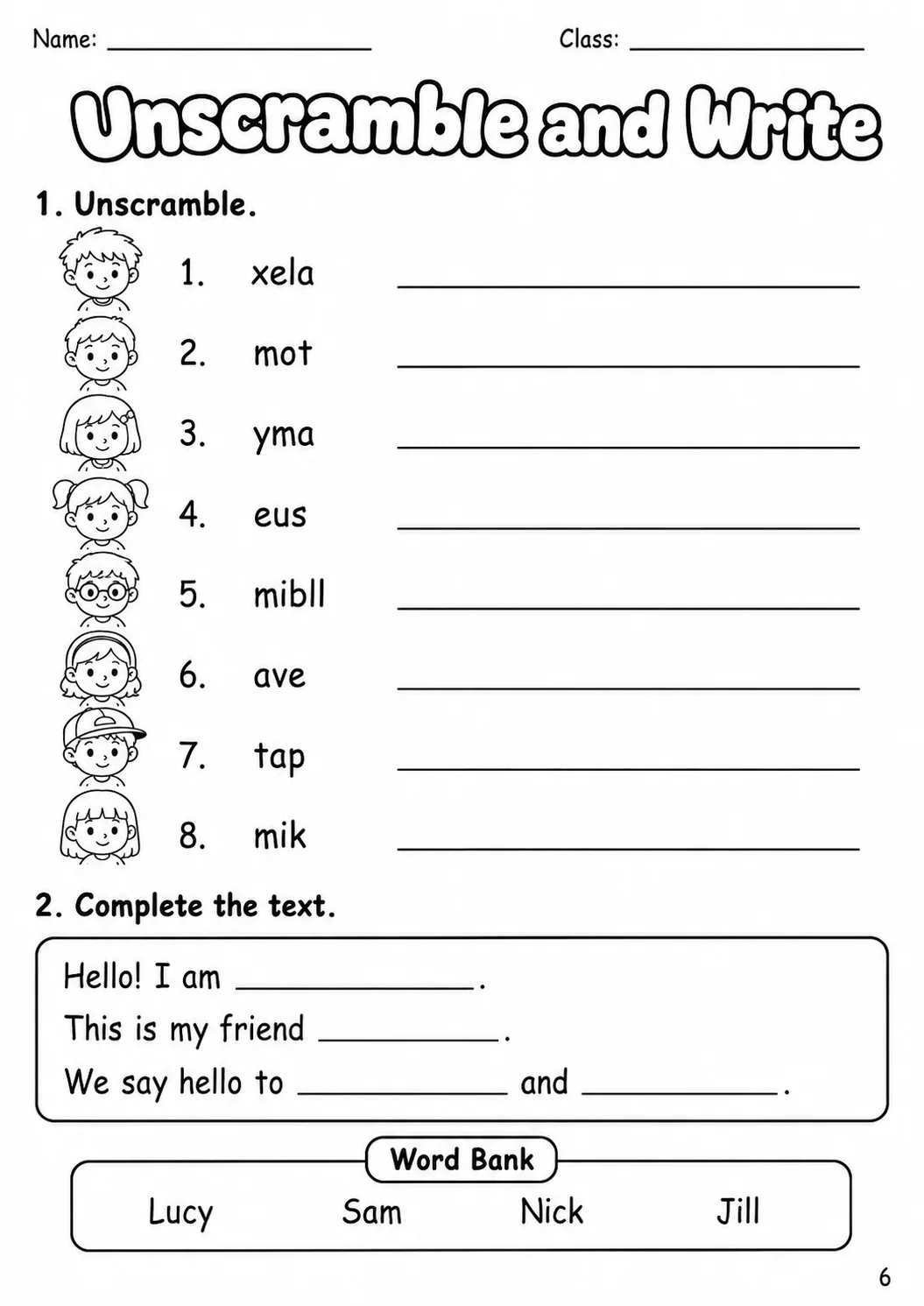 Names Starters Vocabulary Worksheet Pack page 3 printable worksheet preview
