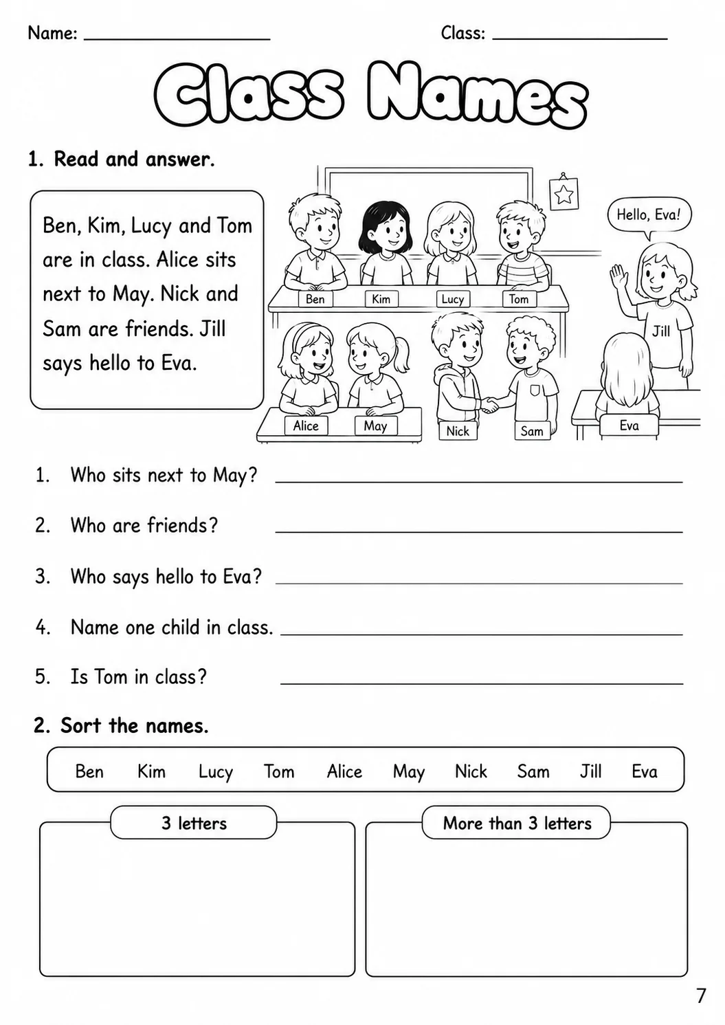 Names Starters Vocabulary Worksheet Pack page 4 printable worksheet preview