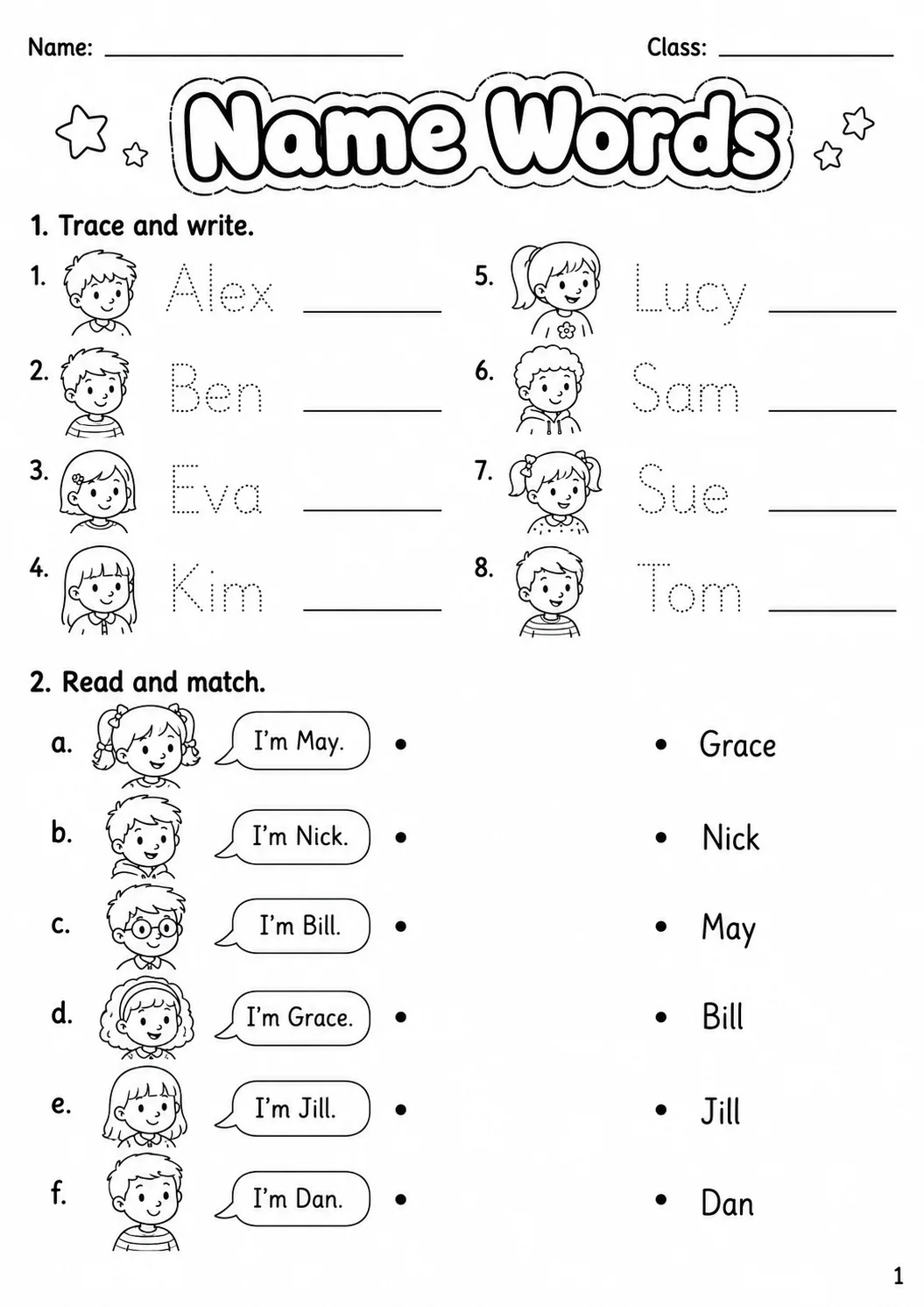 Names Starters Vocabulary Worksheet Pack page 6 printable worksheet preview
