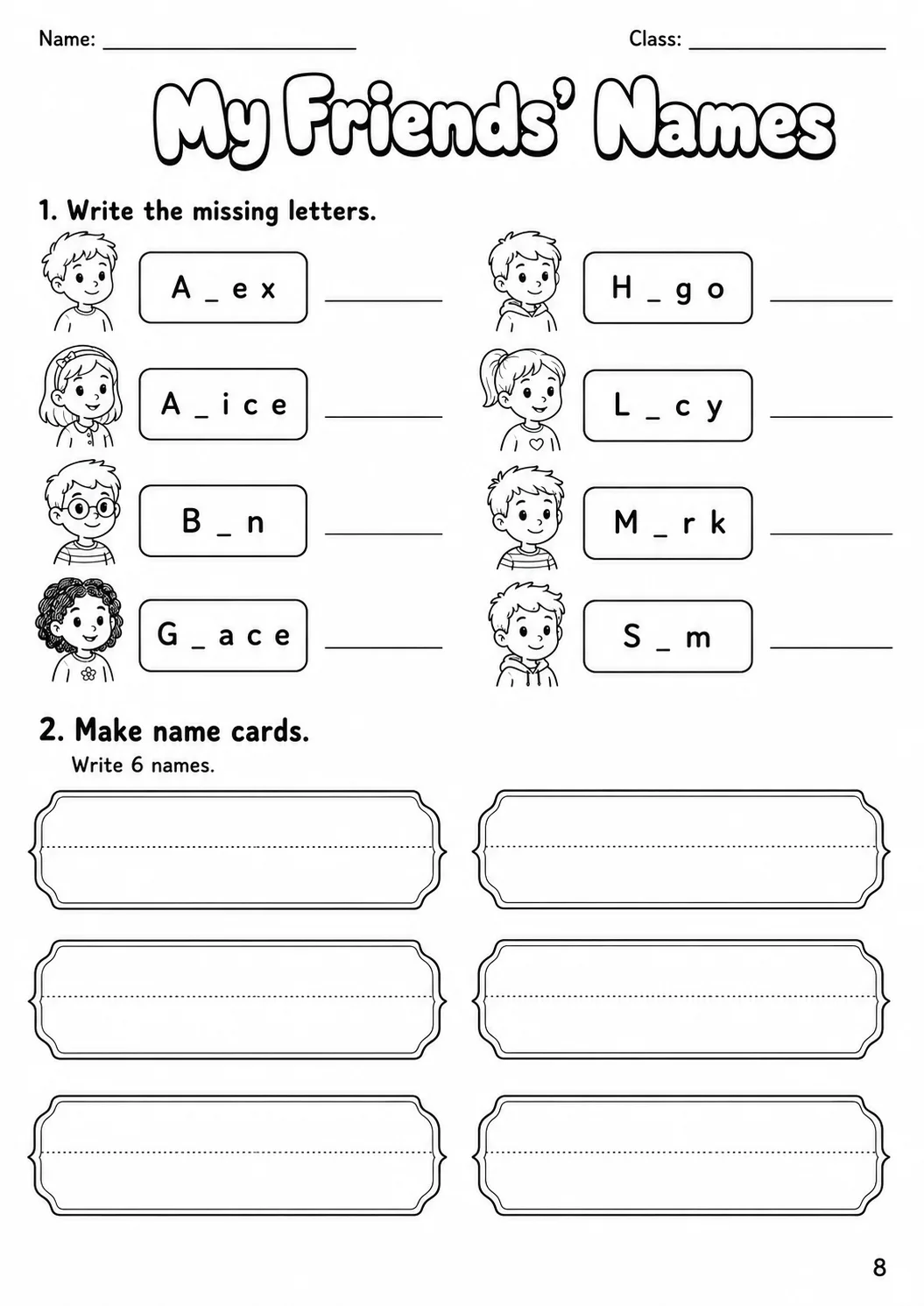 Names Starters Vocabulary Worksheet Pack page 7 printable worksheet preview