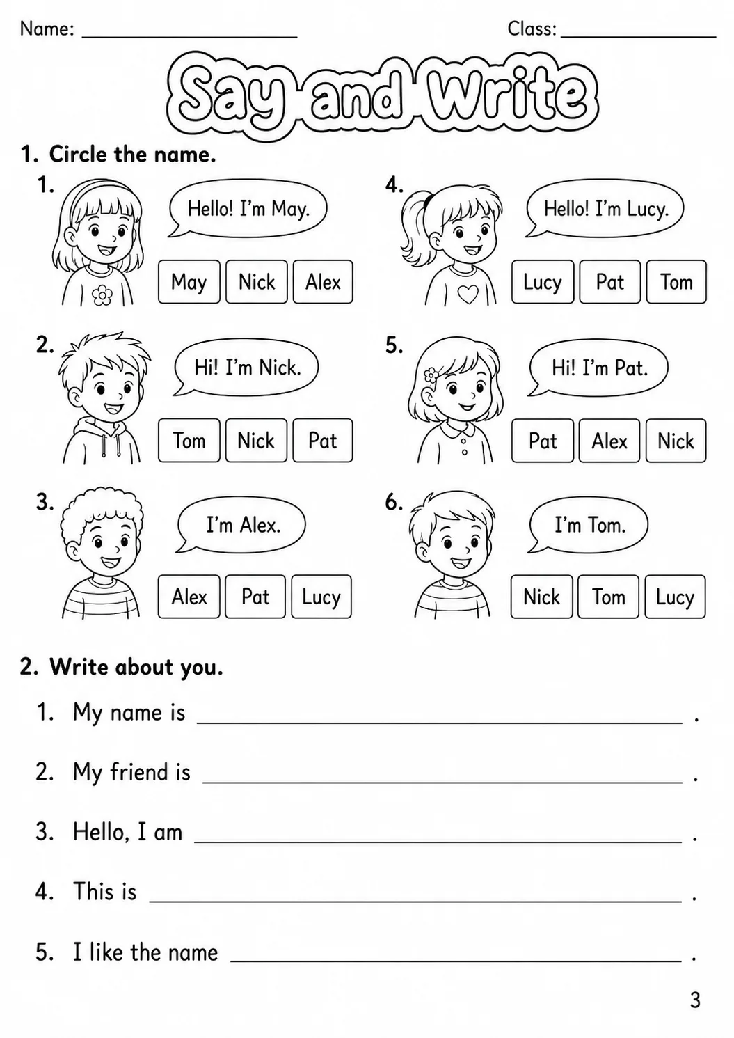 Names Starters Vocabulary Worksheet Pack page 8 printable worksheet preview
