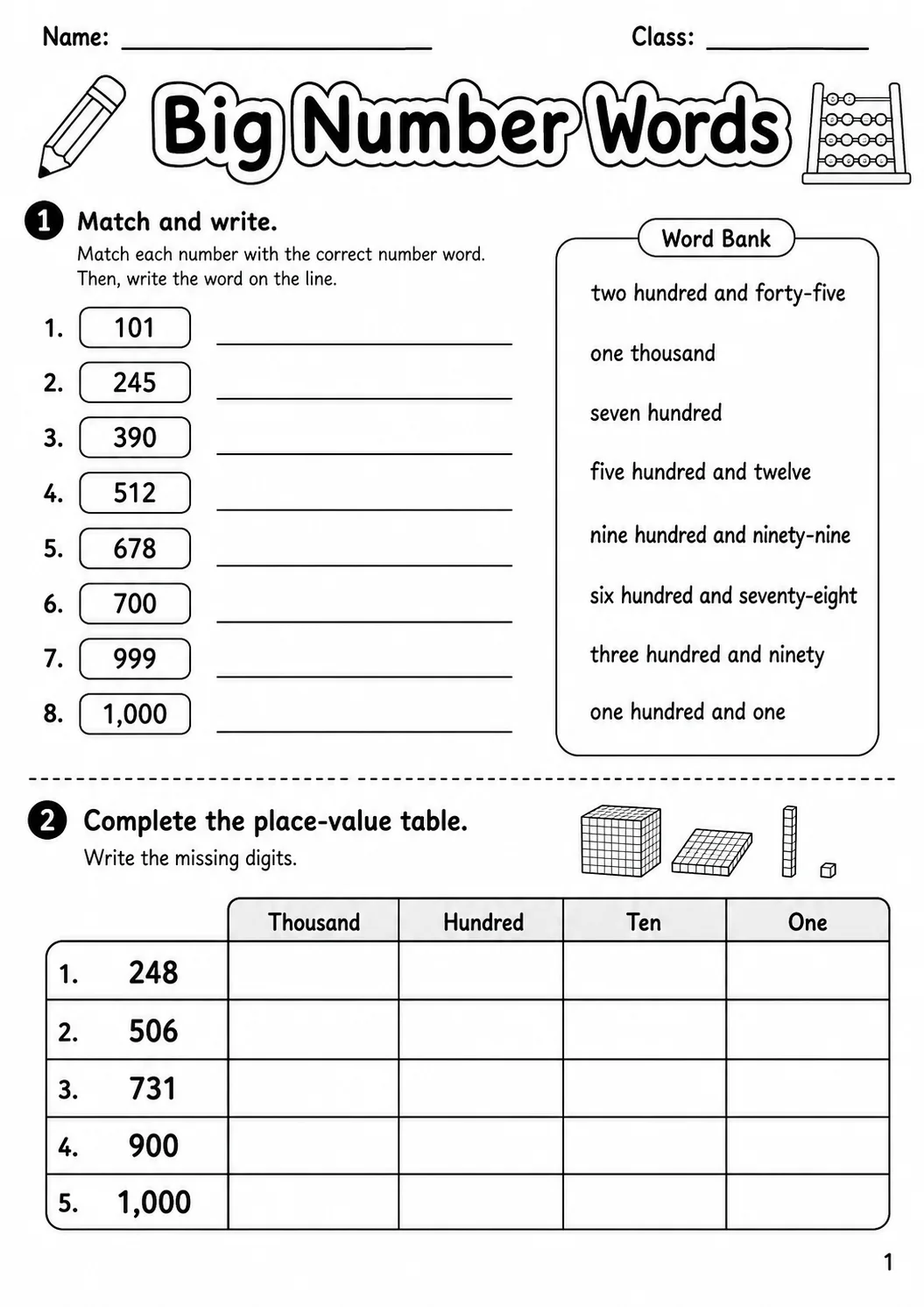 Numbers Flyers Vocabulary Worksheet Pack page 3 printable worksheet preview