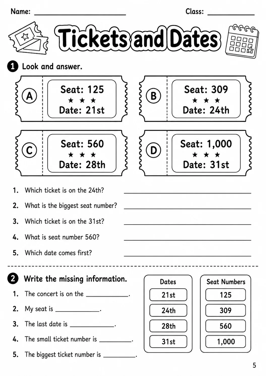 Numbers Flyers Vocabulary Worksheet Pack page 7 printable worksheet preview