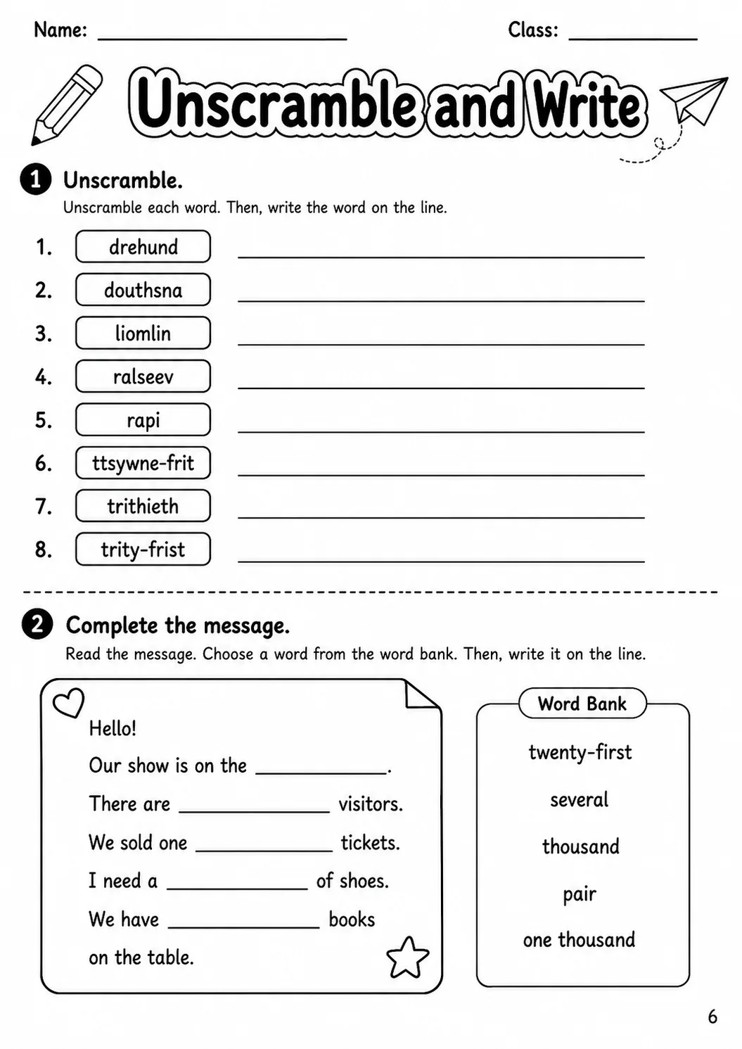 Numbers Flyers Vocabulary Worksheet Pack page 8 printable worksheet preview