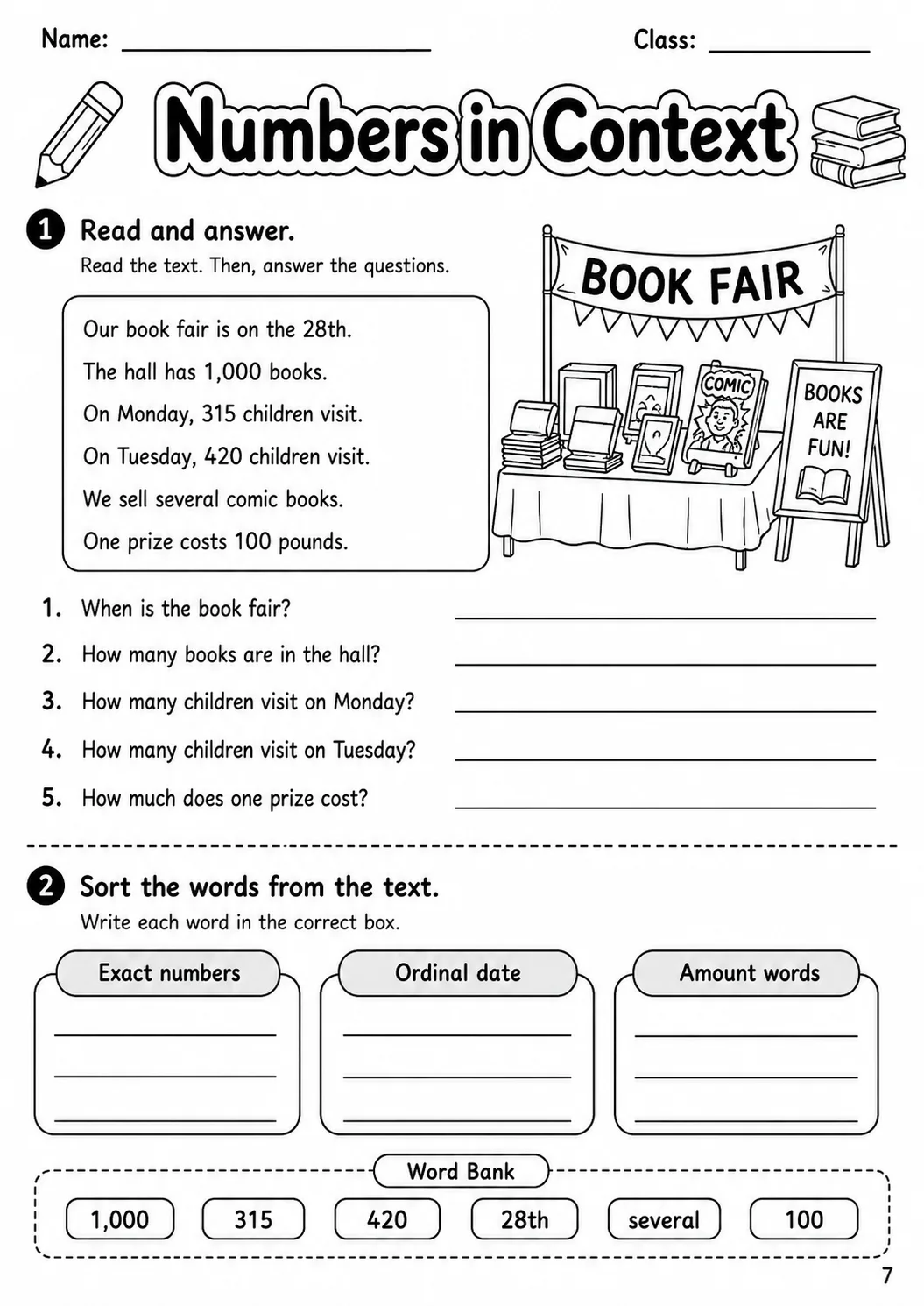 Numbers Flyers Vocabulary Worksheet Pack page 9 printable worksheet preview