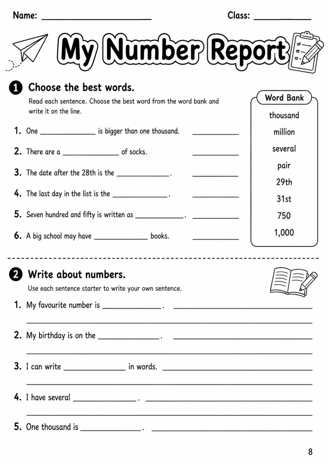 Numbers Flyers Vocabulary Worksheet Pack page 10 printable worksheet preview