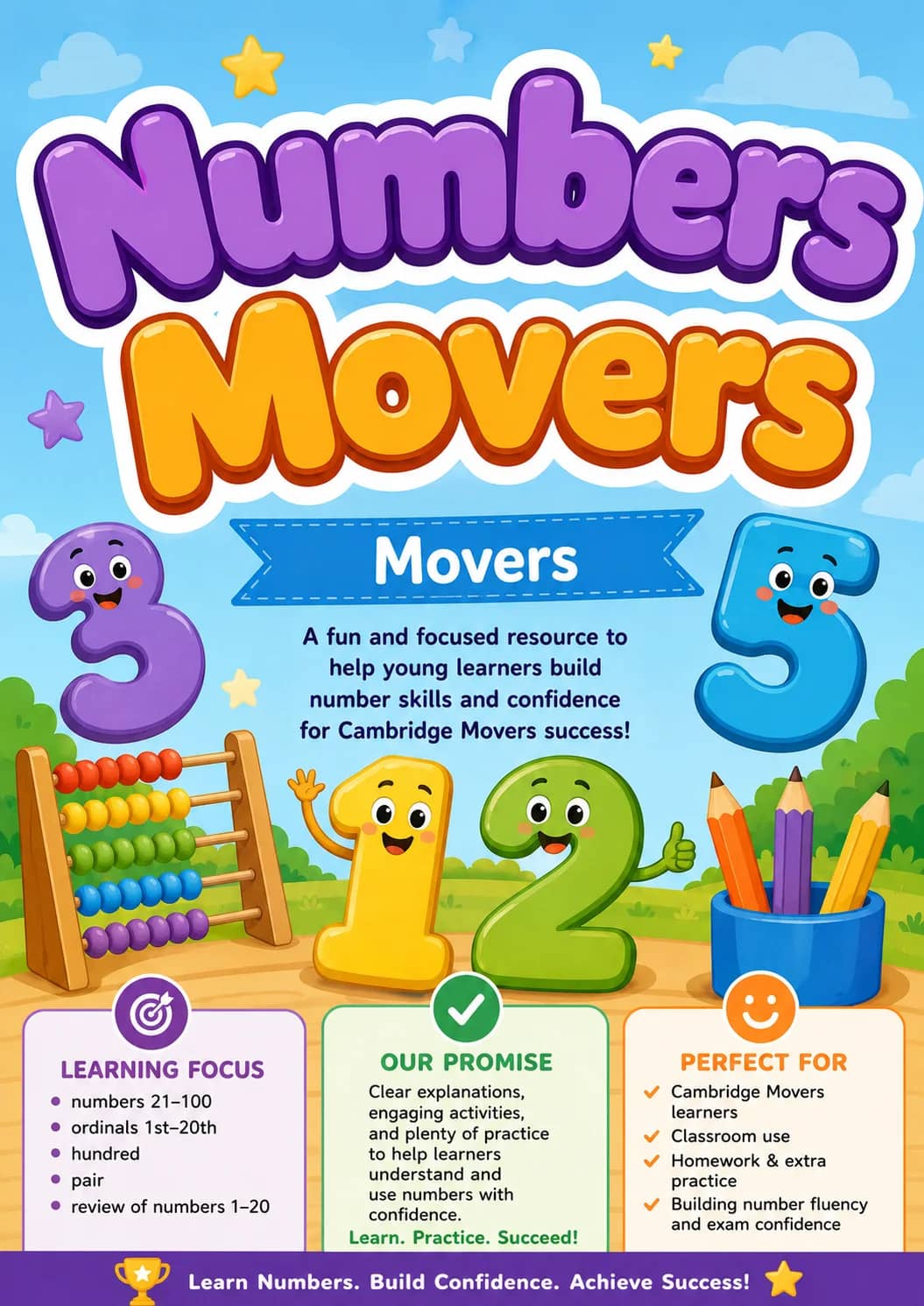 Numbers Movers Vocabulary Worksheet Pack printable Movers English worksheet pack preview from KiwiBee