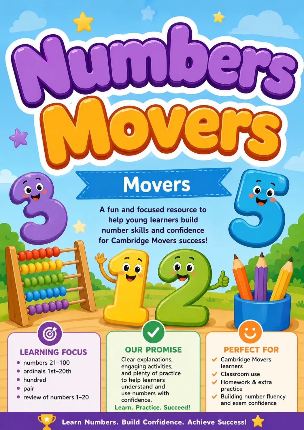 Numbers Movers Vocabulary Worksheet Pack printable Movers English worksheet pack preview from KiwiBee